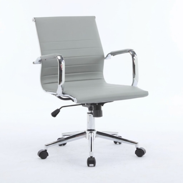 IAM Furiture- Slimline Ribbed Grey Leatherette Desk Chair
