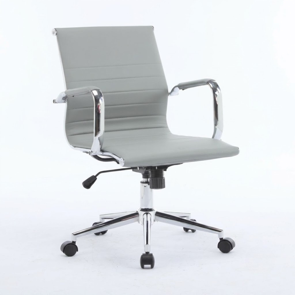 IAM Furiture- Slimline Ribbed Grey Leatherette Desk Chair