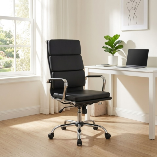 IAM Furniture- Modern Ribbed Leather Swivel Desk Chair