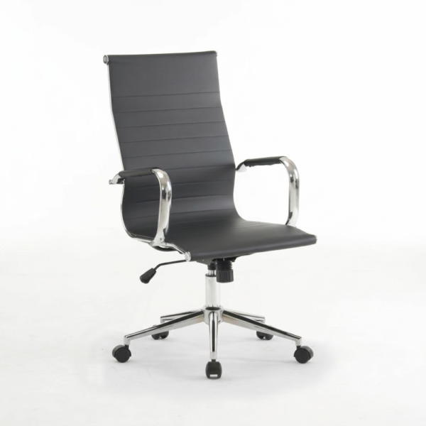 IAM Furniture- Slimline Ribbed Black Leatherette Office Chair